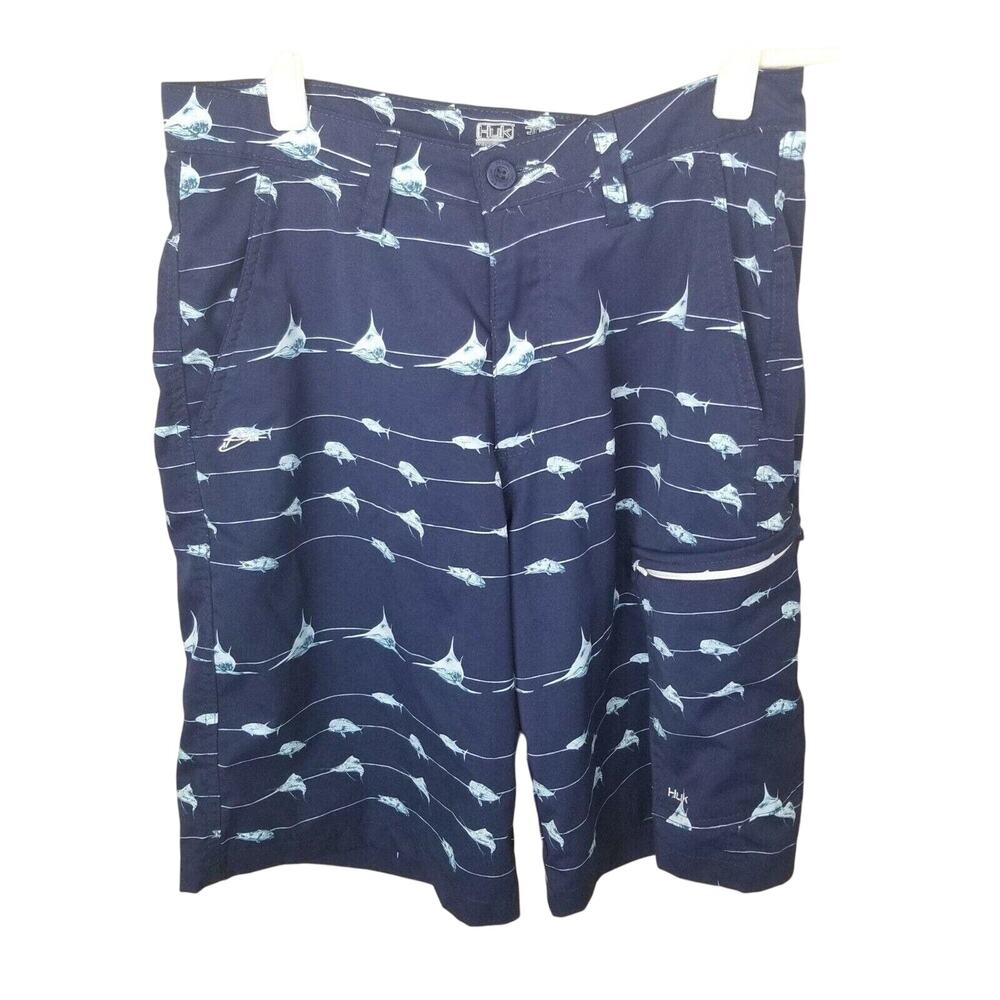 Huk Mens Hybrid Fishing Shorts Shark Print Size 30 Board Shorts Outdoor Nautical